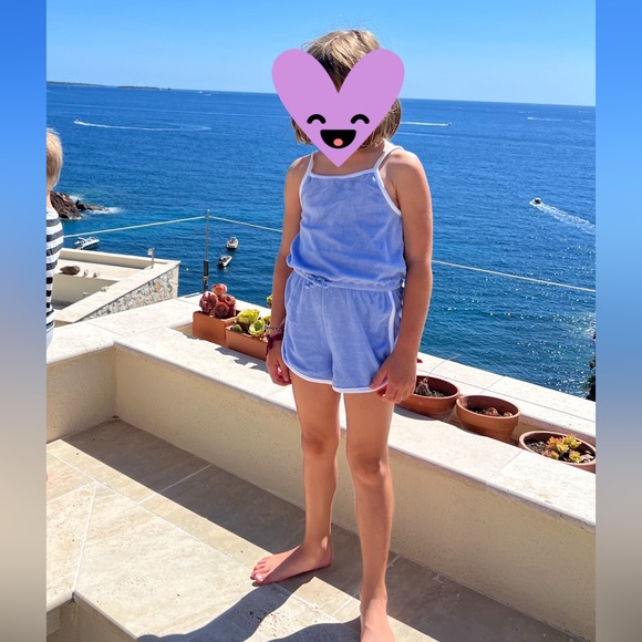 3 FOR $15 - Old Navy baby blue Sleeveless Loop-Terry Cinched-Waist Romper - S - Picture 2 of 4